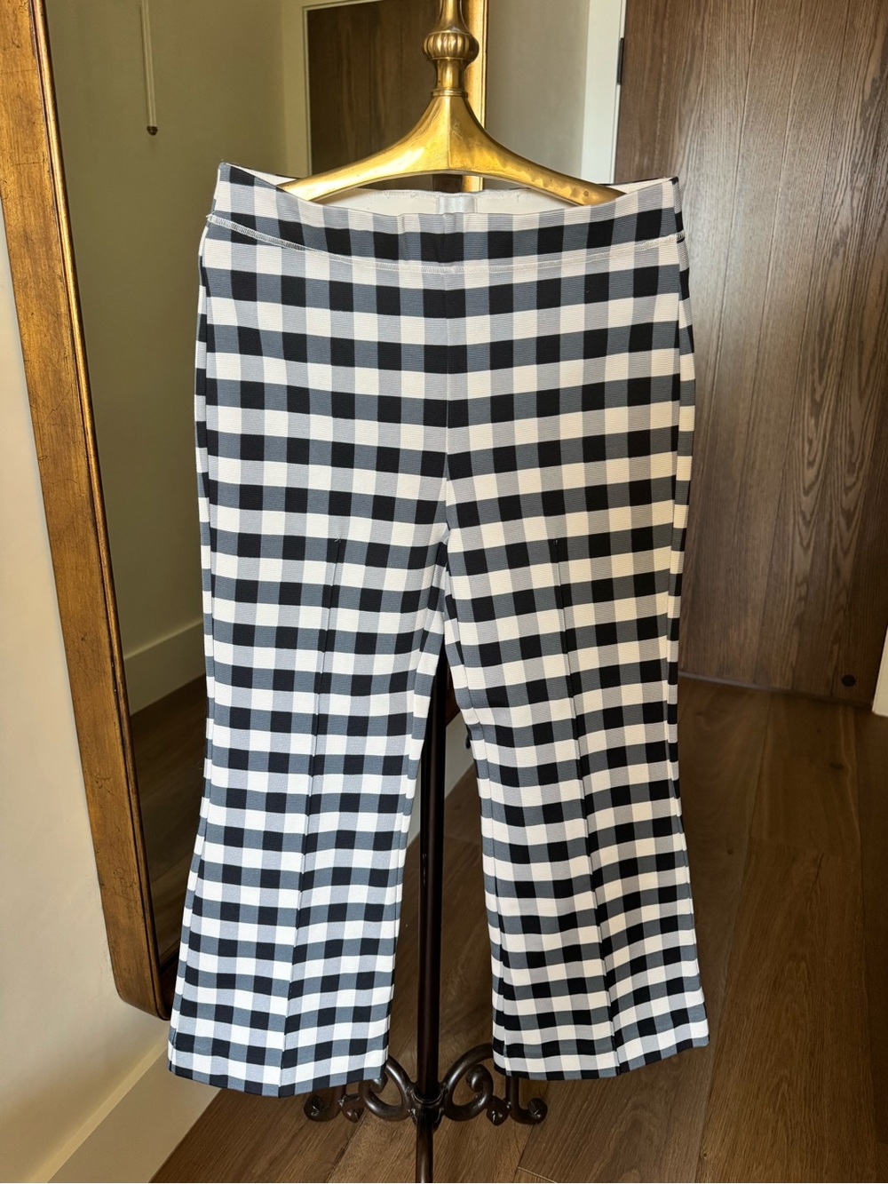 Blue & White Gingham Wide-Leg Pants